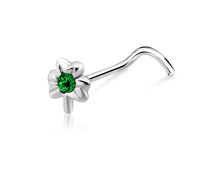 Flower Stone Shaped Silver Curved Nose Stud NSKB-859